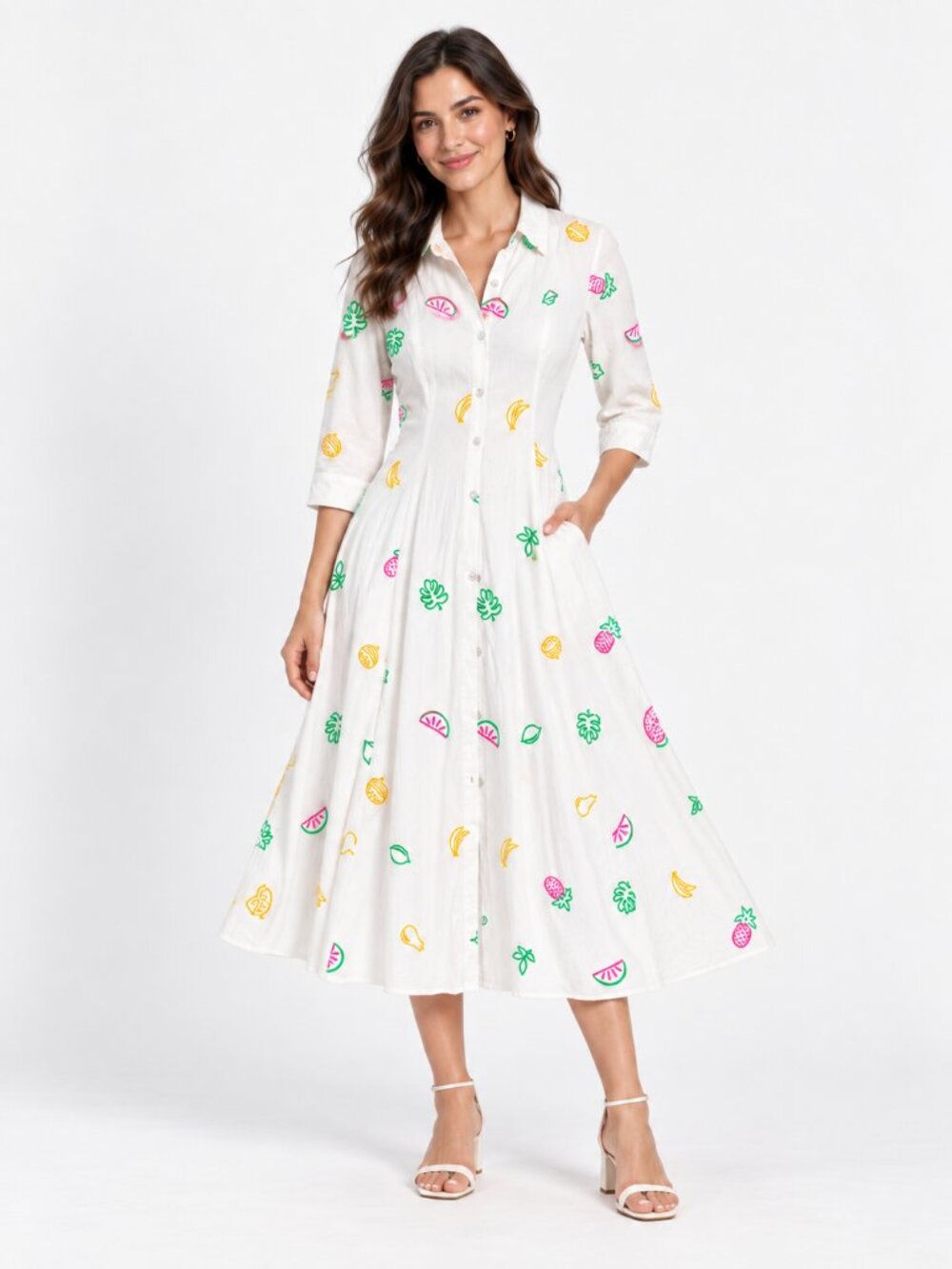 C&C California Fit and Flare Linen blend Midi SZ Sm
